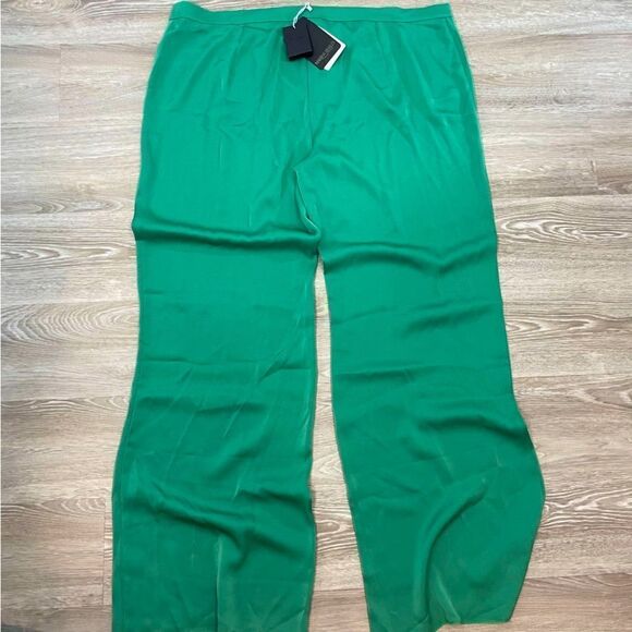 MARINA RINALDI Satin Trousers Green Wide Leg Light Summer Pants sz 24 - Picture 5 of 13